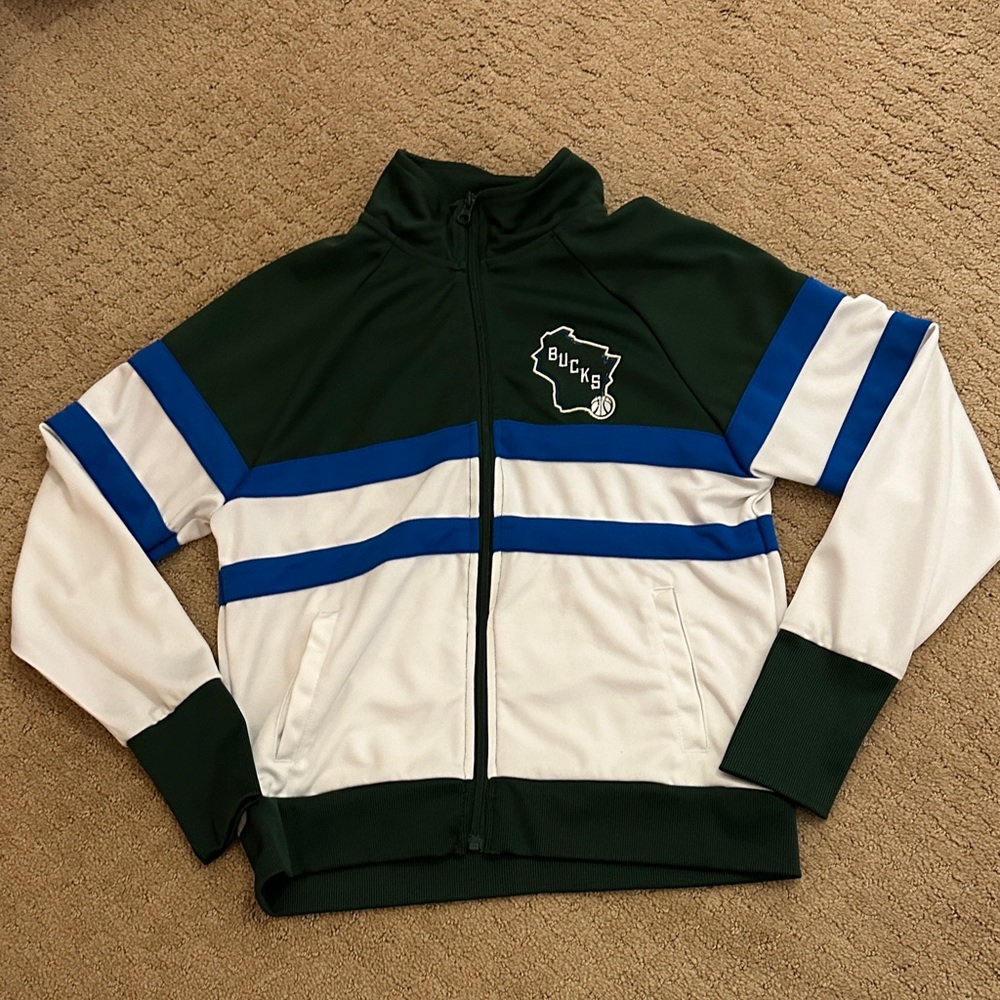 Green and White Vintage Bucks Track Jacket